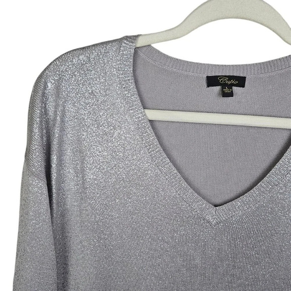 Cupio Gray Metallic 3/4 Sleeve Pullover V Neck‎ Sweater Size Large - Picture 7 of 8